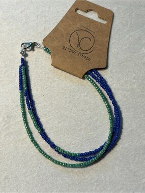 Blue & Green Seed Bead Layered Bracelet